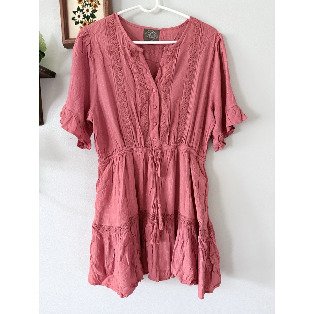 Southern Fried Chics Womens Sz XL‎ Peasant Rust Ruffle Cottagecore Blouse Top